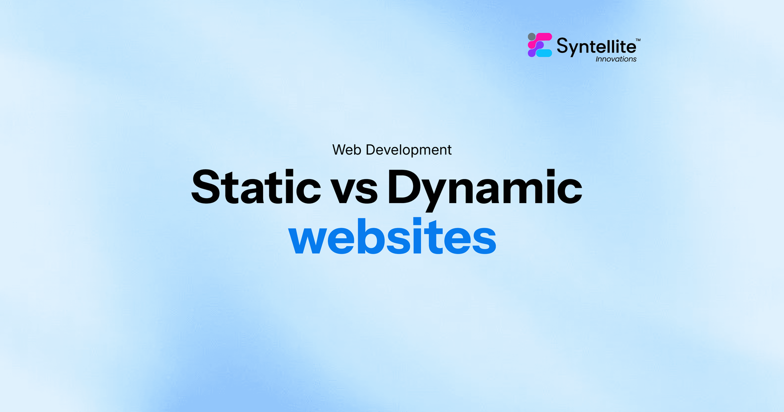 Syntellite cover graphic reading "Static vs Dynamic websites" with the label Web Development on a light blue background